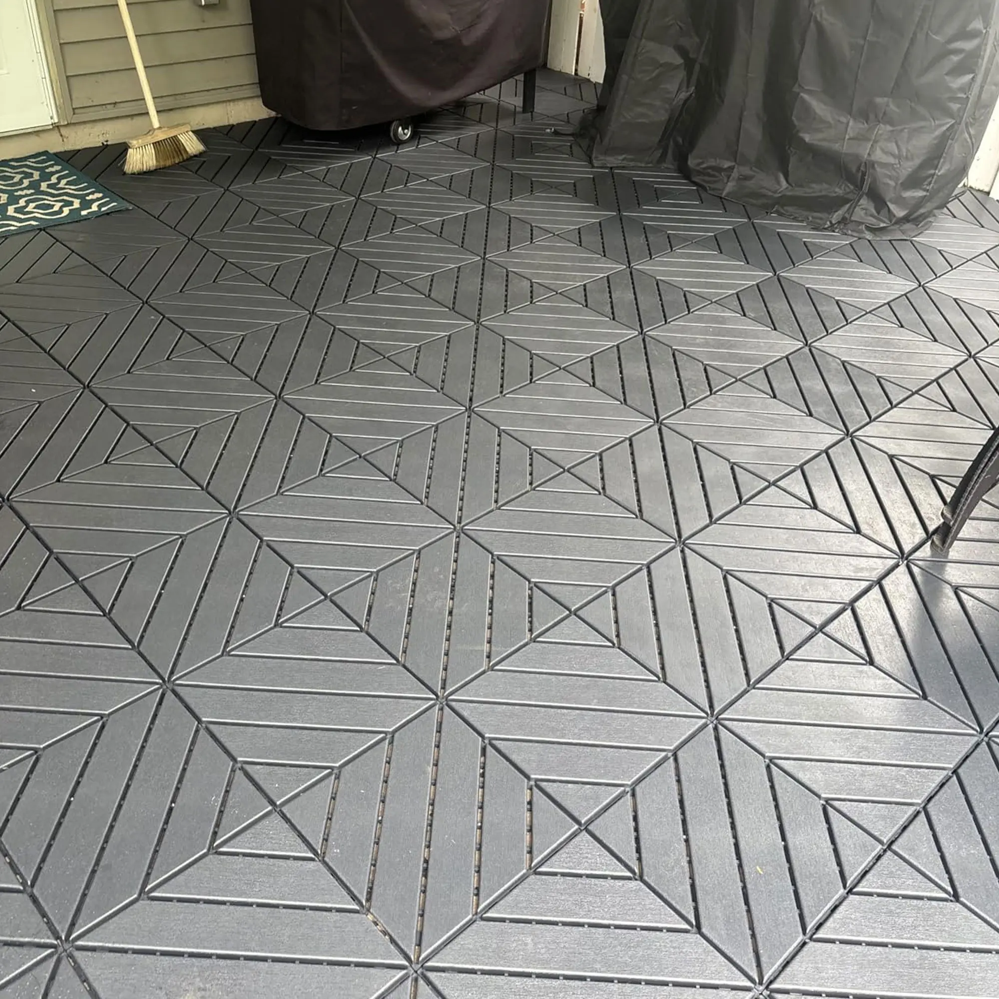 44-Pack Heavy-Duty Interlocking Self-Adhesive Deck Tiles - 12x12in Non-Slip, Quick-Drain Waterproof Flooring, Peel-and-Stick Installation, All-Weather Resistant for Poolside, Patio (Self Adhesive Tile)