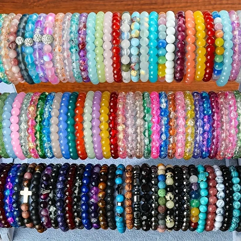 12pcs Mix Boho-Chic Handcrafted Bead Bracelet Set - Colorful Crackled Glass Beads, Ideal For Casual Attire & Vacation - Perfect Gift For Women, Friends & Family,summerwins