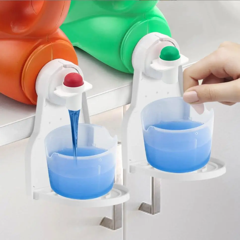 Laundry Detergent Cup Holder, 1 Count Portable Laundry Organizer Clip Tight on Laundry Bottle Spouts, Detergent Drip Catcher, Foldable Plastic Laundry
