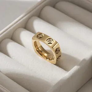 Floral Square Ring – Stainless Steel Hypoallergenic Jewelry for Women