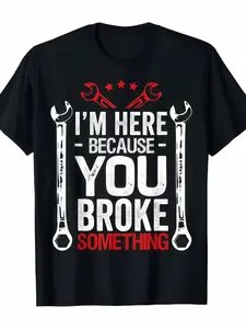 Funny Mechanic Graphic Tee, Soft Cotton Fabric, Casual Home Repair Wear, Humorous Short Sleeve Shirt, Fitted Style