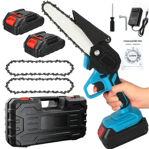 Wireless lightweight handheld chainsaw, safety lock, equipped with 2 rechargeable batteries, chain and storage box, 6inch pruning chainsaw, chain tension adjustment, suitable for trimming branches, gardens, and home environments. A gift for men
