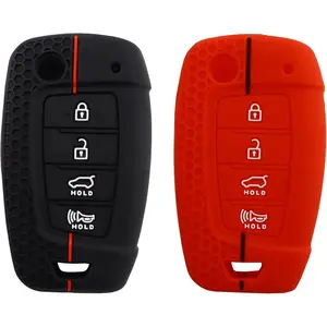 Silicone Key Fob Cover fit for Hyundai Elantra Accent Elantra GT Kona Santa Cruz Santa Fe Sonata Tucson Veloster Key Fob 4 Buttons (Black+Red)