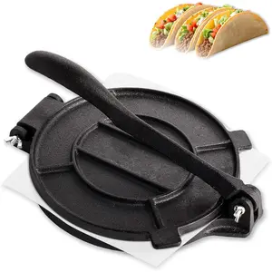 Cast Iron Tortilla Press 12 inch, Heavy Duty Tortilla Pataconera, Flour Tortilla Press with Foldable Handle, Taco press with Some  Paper, Roti Maker, Black