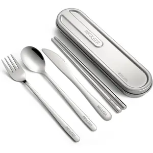 Travel cutlery set, 18/8 stainless cutlery, Reusable utensils set with case, Silverware Box for Camping and Office-Stainless