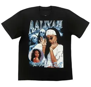 American Singer Aaliyah T-shirt Hip-hop Rapper Niche T-shirt Crew Neck Loose and Comfortable Cotton Short-sleeved Men's Clothing