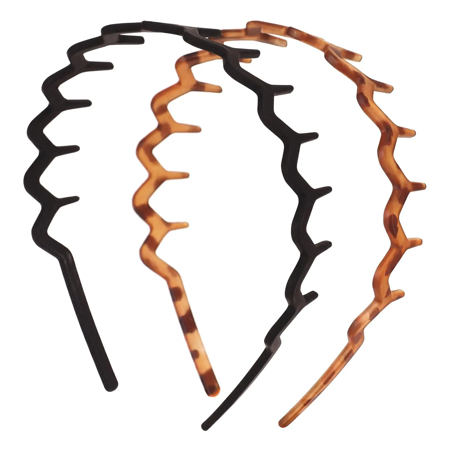 Summervibes 2PCS Zig Zag Headbands for Women Girls Teeth Tortoiseshell Headband Bendable Flexible Plastic Wavy Headband for Curly Hair Accessories