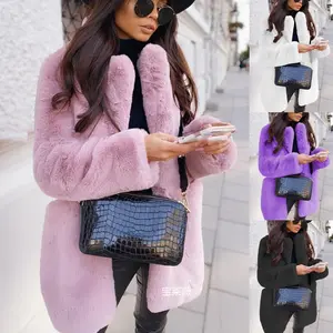 Long Sleeve Turn-Down Collar Faux Fur Coat Warm Plus Size Fur Coat Womenswear Jackets Tops Outerwear Basic Chic Elegant Minimalist White