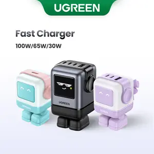 UGREEN Uno 100W/65W/30W/USB C Charger 3/4-Port Robot GaN Fast Charger PPS PD3.0 for iPhone 17 16 15 14 Pro Max, Galaxy S24/S23 Ultra, Fast Charge for Laptop Macbook Air-Black Friday Electronic Charging,TikTokShopSpringGlowUp,Greenish