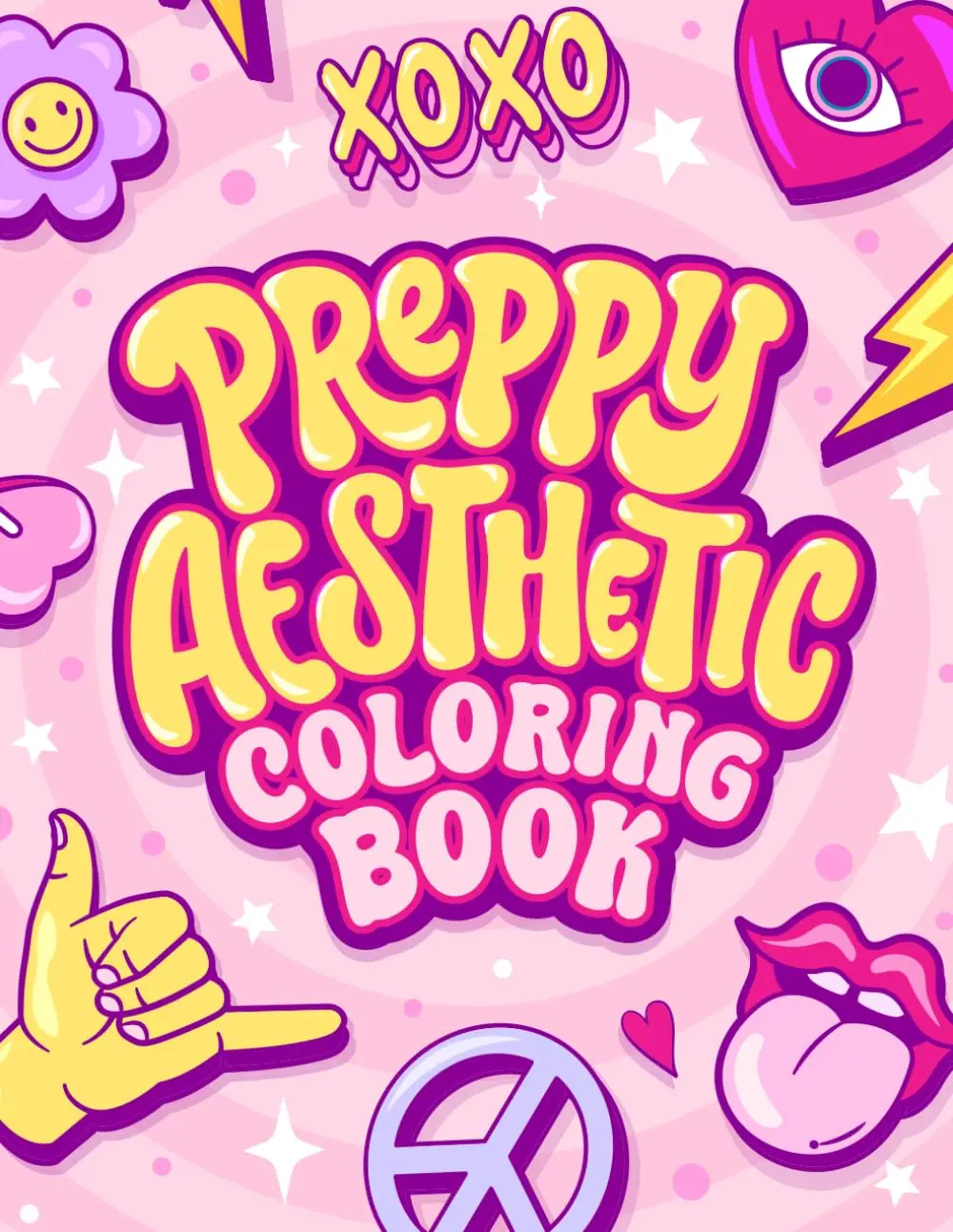 Preppy Aesthetic Coloring Book - 50 Pages of Cute, Trendy, Groovy Artwork with Motifs, Bleed-Proof for Teen Girls