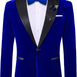 Barry.Wang Velvet Mens Blazer Mardi Gras Sport Coat Brooch Regular Fit Tuxedo Peaked Lapel Suit Jacket for Carnival Parade