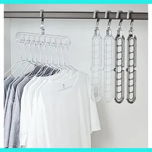 6/10 Pieces 9-Hole Smart Clothes Hanger Professional Edition Wardrobe Organizer Space Saving Dormitory Essential Multifunctional Transparent Suspension