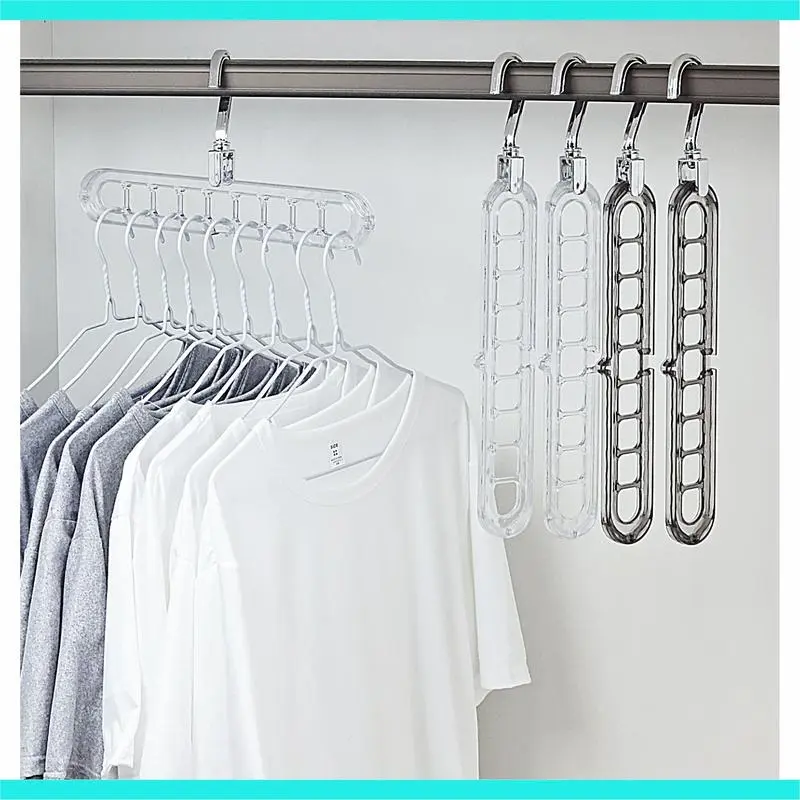 9-Hole Professional Edition Smart Lightweight Plastic Hangers (6/10 Pieces) - Home Organizer, Space-Saving Wardrobe Essential for Dormitories, Multifunctional Transparent Balcony No-Clip Suspension Hangers & Pegs, Lightweight Plastic Hangers & Pegs