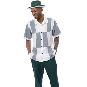 Montique Emerald Houndstooth Color Block Walking Suit