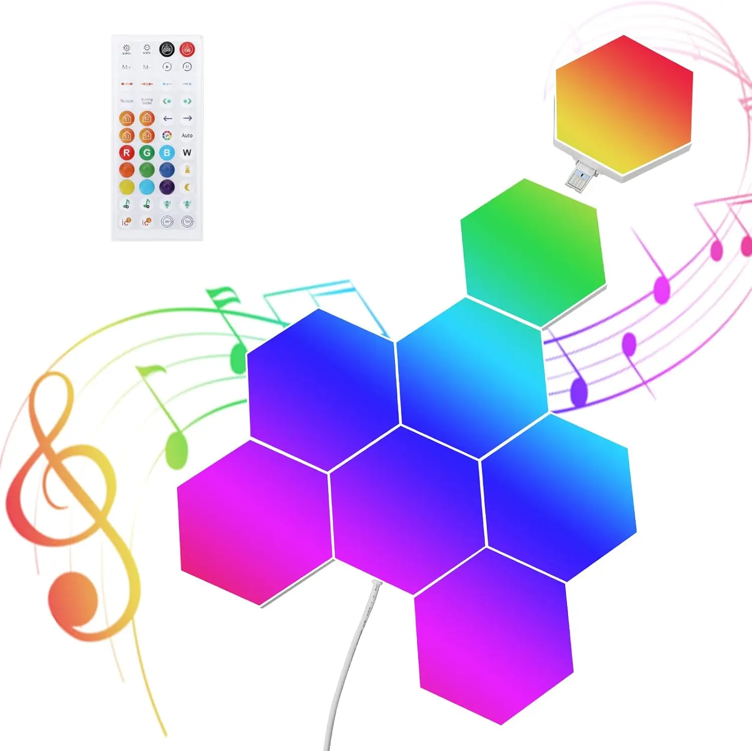 Halloween Gift  8 Pack RGB Hexagon Led Lights Wall Panels, Music Sync Color Changing Circle Lights, Hexagon Lamp with Remote Control & App Control, Led Shape Hex Light for Bedroom Gamers Decor Milky White