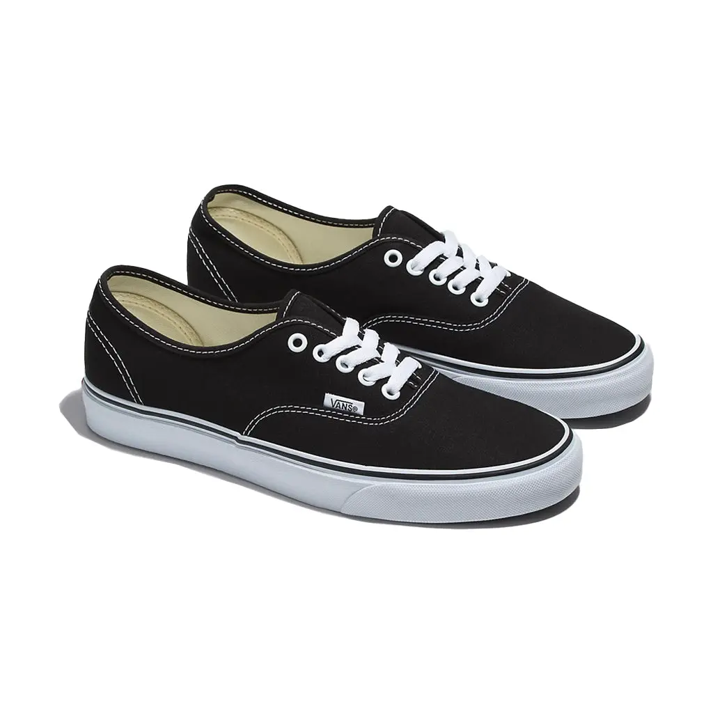 VANS Authentic Men's Classic Low-Top Sneaker, Black Canvas Lace-Up Shoe with Iconic Rubber Waffle Outsole, Footwear