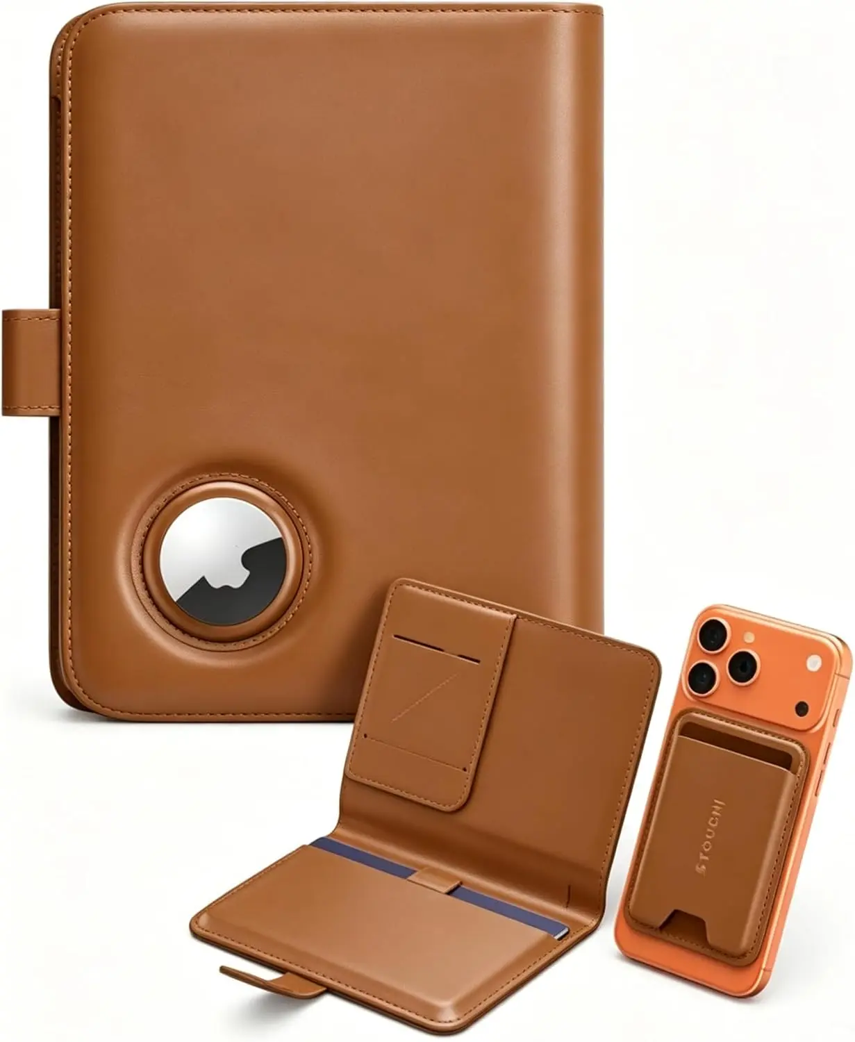 Vegan Synthetic Leather Passport Wallet - Slim RFID Anti-Theft Travel Wallet with Detachable Card Case, Detachable Cards, AirTag Slot, Magnetic Snap, Durable Passport Holders & Covers, Travel Must Haves, Slim Wallet