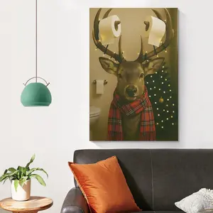 Santa's Reindeer Christmas Poster Canvas Wall Art Funny Bathroom Toilet Paper Holiday Decor Quirky Winter Gag Gift for Festive Home Decor