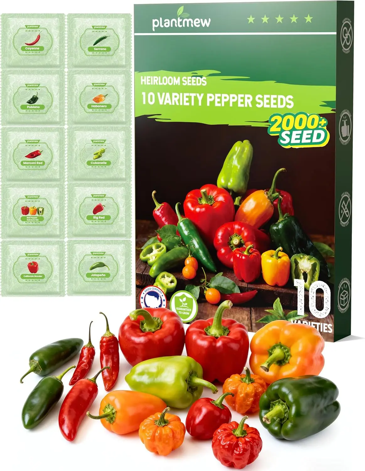 10-Variety Pepper Seeds for Planting, 2,000+ Seeds, Mixed Pepper Seed Collection for Home Garden, Backyard & Outdoor Growing