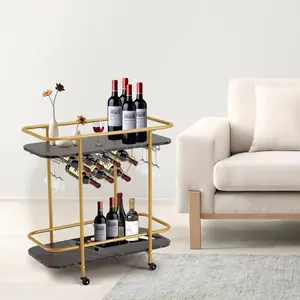 Bar Cart with Wine Rack and Glass Holder - Rolling Bar Cart with Wheels