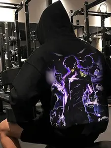 Anime Hoodie Long Sleeve Unisex Vintage Print Loose Wash Design Knit Fabric Casual Fashion Gift for Spring & Fall