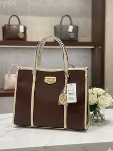 Brown Beige Purse with Beige Handle Elegant Tote Bag for Everyday Use
