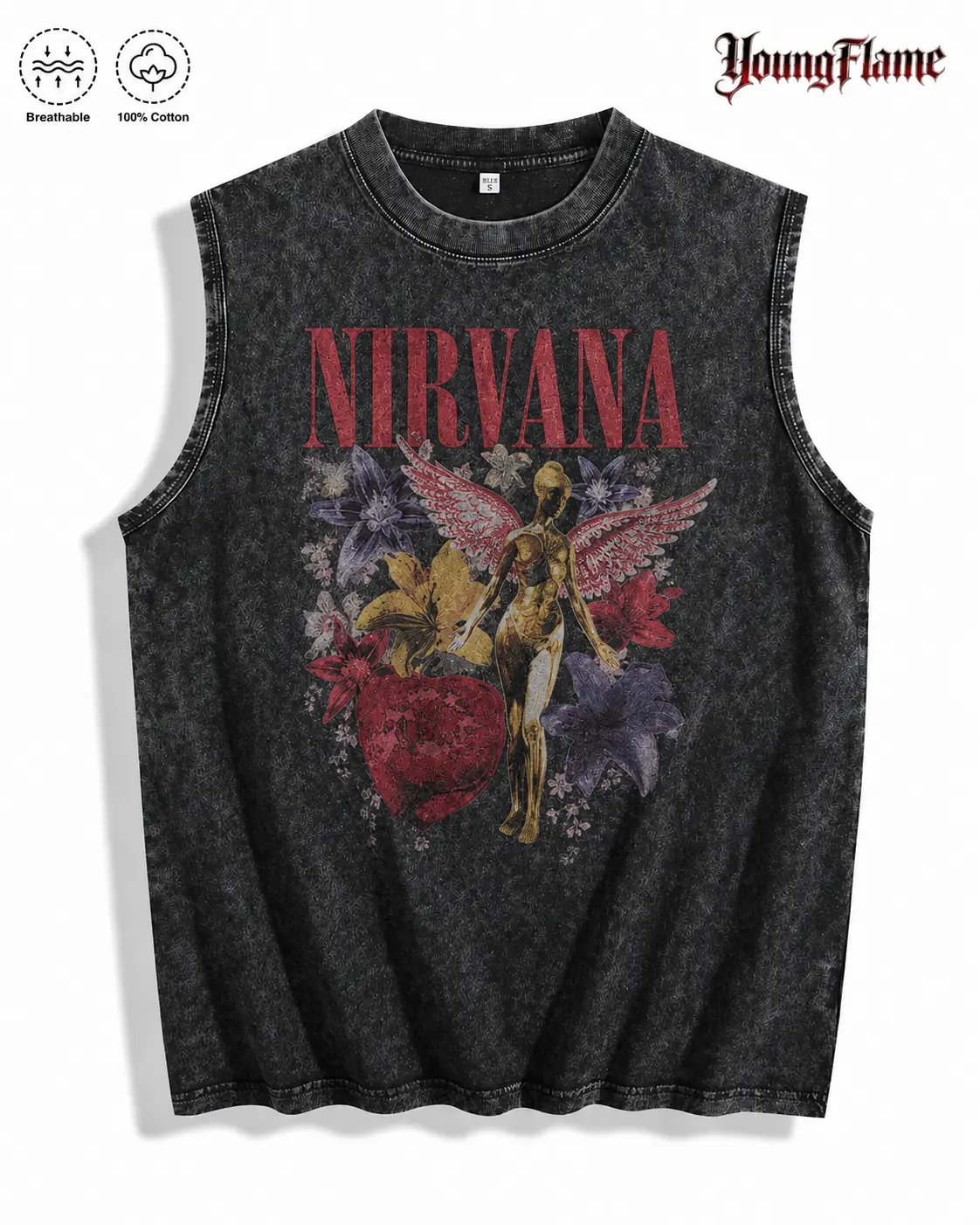 Vintage Acid Wash 90s Grunge Angel graphic tees A comfortable summer gift Alt Rock streetwear y2k clothing Men Sleeveless Muscle Shirt oversized t-shirt short sleeve