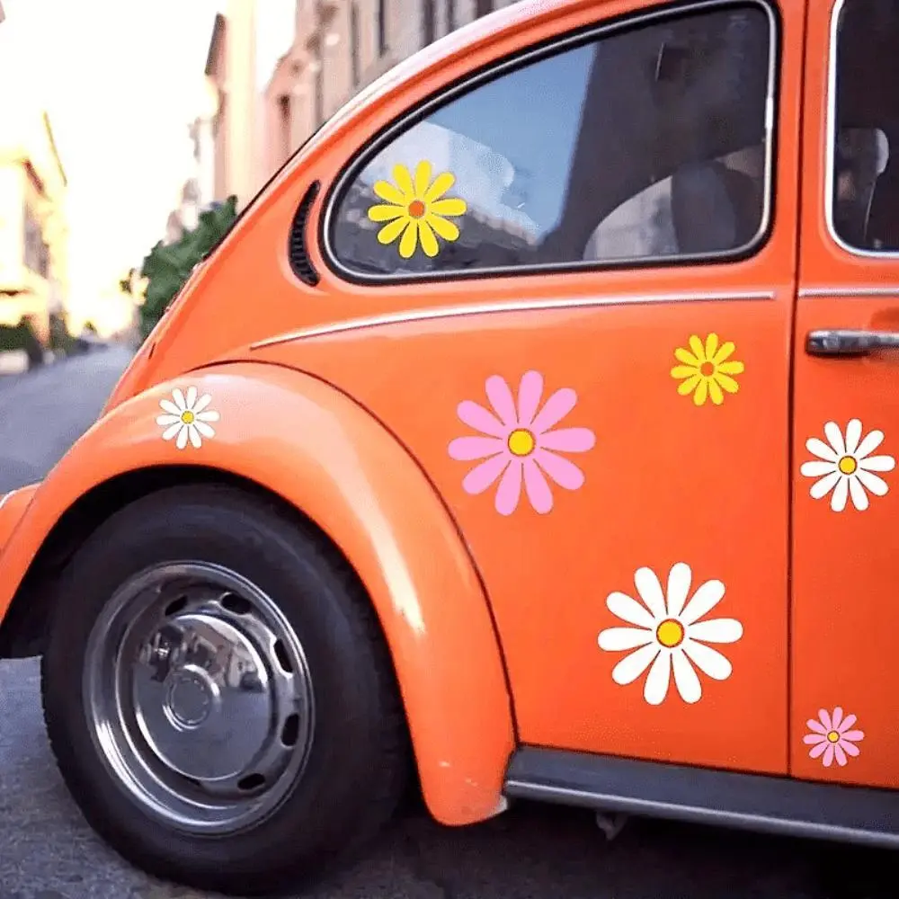Daisy Flower Pattern Car Sticker, Car Truck Decal, Car Decals, 5 Counts/set Cute Car Decorative Sticker, Car Exterior Decorative Accessories, Sticker For Cars, Sticker for Laptop, Phone, Water Bottle, Vehicle Decoration, Car Decorations