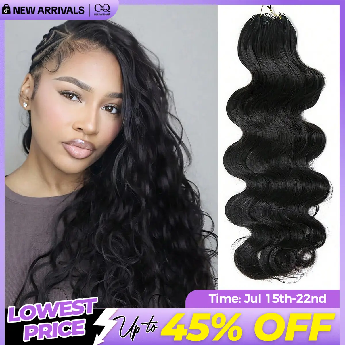 OQ HAIR Body Wave Feather Crochet Human Hair Extensions Miracle Knots Pre-Separated Crochet Braid Hair Extensions Human Hair Natural Color 50g/Pack #DealsForYouDays