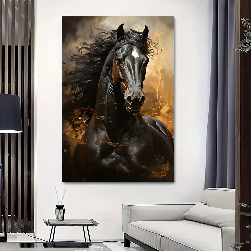 2D Flat, 1pc a Modern Canvas Artwork Featuring a Galloping Black Horse, Ideal for Decorating Living Rooms And Bedrooms