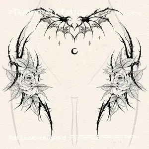 Devil Wing & Rose Pattern Temporary Tattoo Sticker, 1 Count Waterproof Long Lasting Fake Tattoo Sticker, Body Art Sticker for Women & Girls, Sticker Tattoos