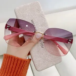 Rimless Gradient Pink Luxury Sunglasses – Women’s Street Chic Shades