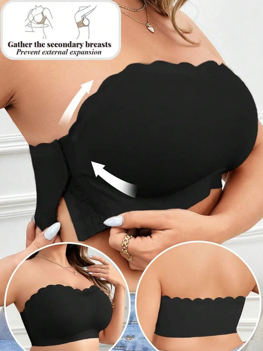 Plus Size Solid Color Wireless Tube Top Bra