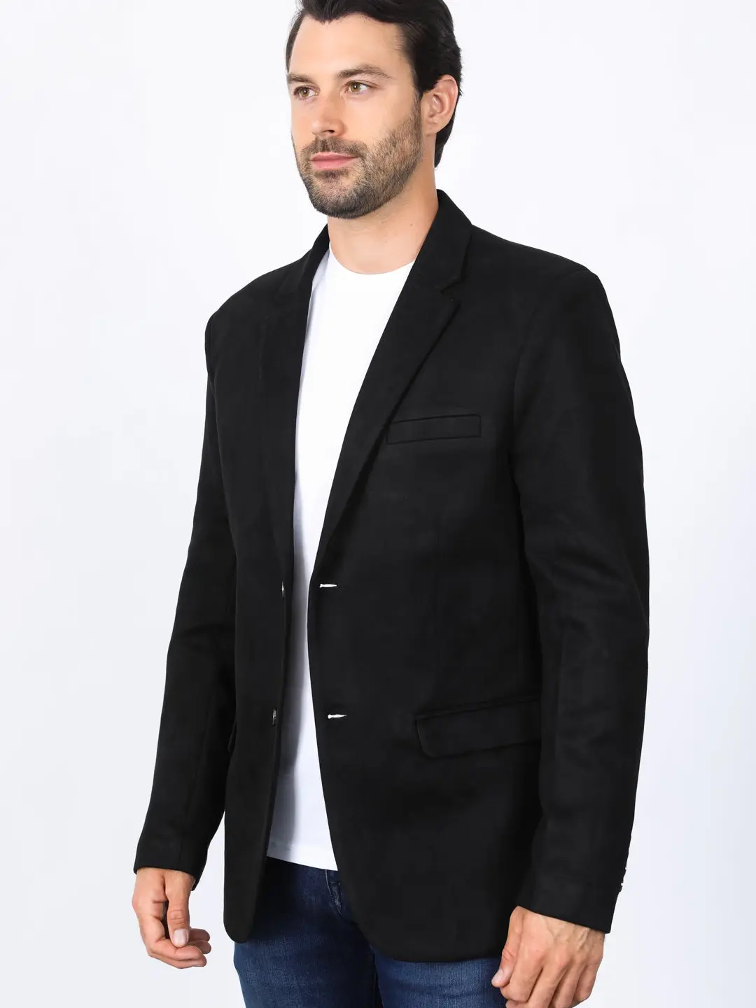 Men's Double Button Black Faux-Suede Blazer for Office and Casual Wear - Menswear, Suit