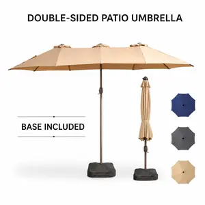 POUUIN 10FT Offset Patio Parasol with Included Base, Cantilever Sun Parasol Umbrella with Fillable Sandbags, UPF50+ UV Resistant Canopy, 8-Rib Outdoor Shade Canopy for Patio, Backyard