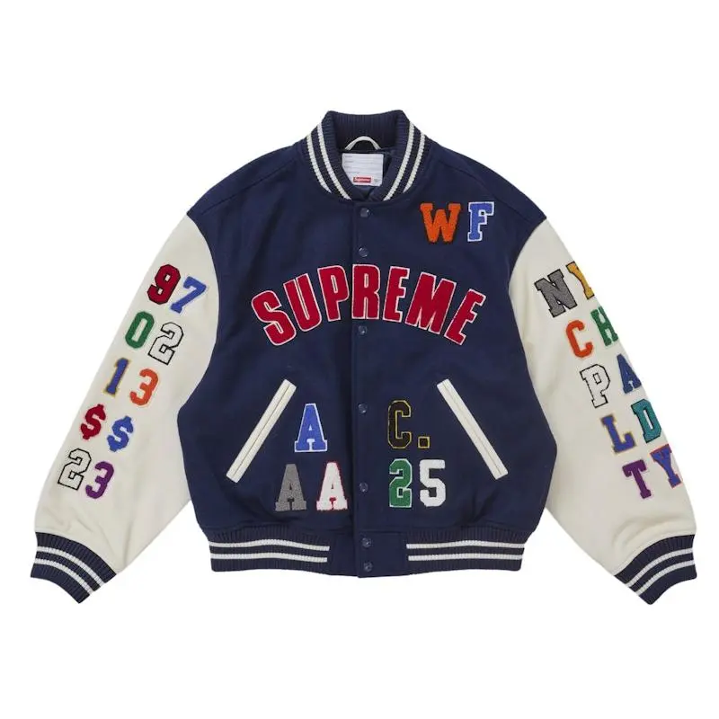 Supreme Men's Praises Varsity Jacket Navy, from StockX