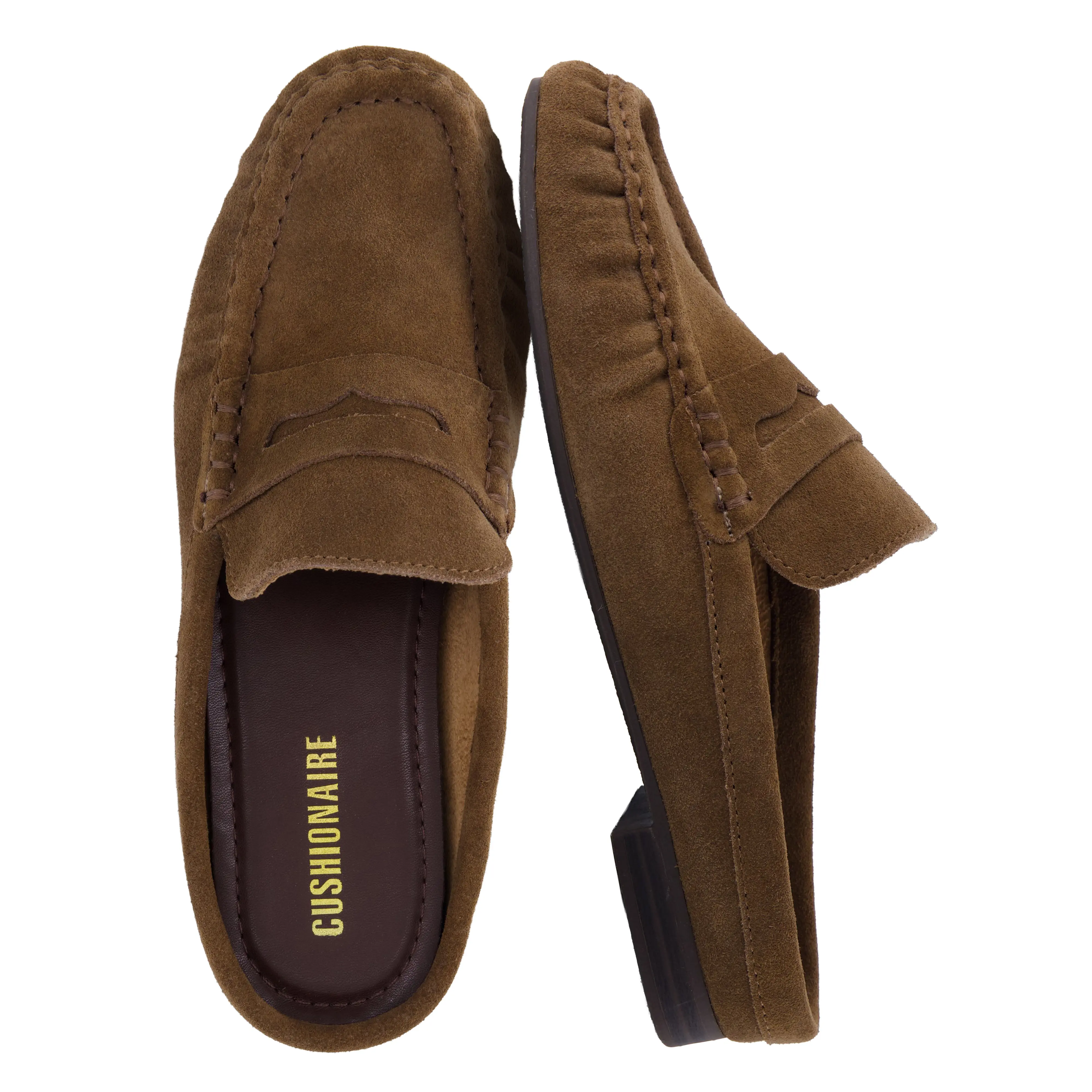 Cushionaire Heritage Genuine Leather Loafer Mules for Women | Classic Slip-on Mules with Soft Suede Upper | Comfortable Everyday Loafer Mules for Work and Casual Wear