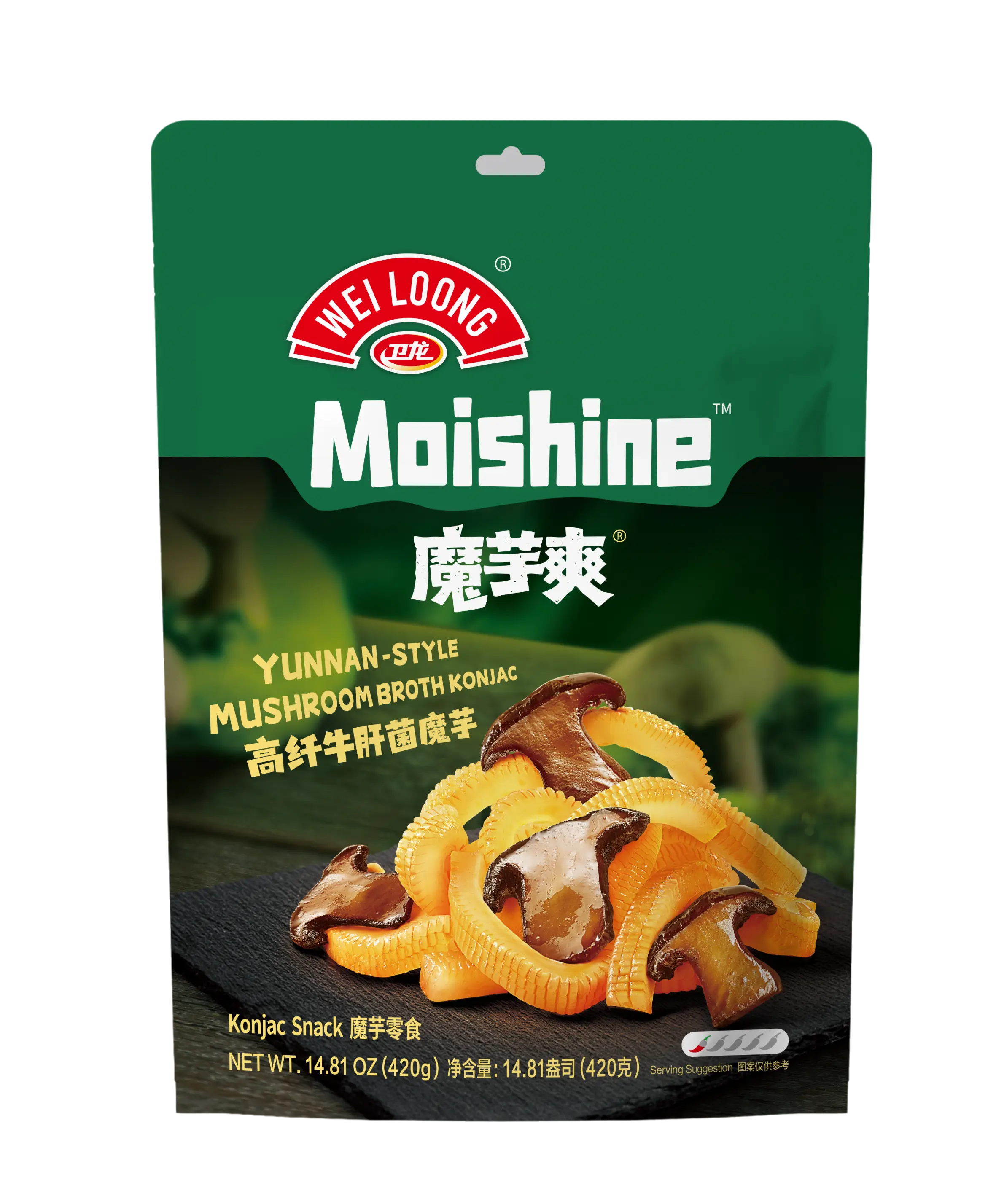 WEILOONG Moishine Porcini Mushroom Flavor Konjac Snack Strips – 420g | plant-based gluten-free snack convenient packaging