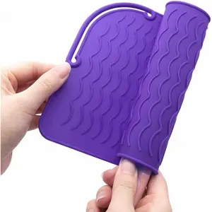 Silicone Heat Resistant Mat and Travel Case for Hair Tools, 2-in-1 Flat Iron Storage Pouch and Curling Iron Sleeve, Portable Non-Slip Straightener Pad Organizer for Home and Travel (Purple)