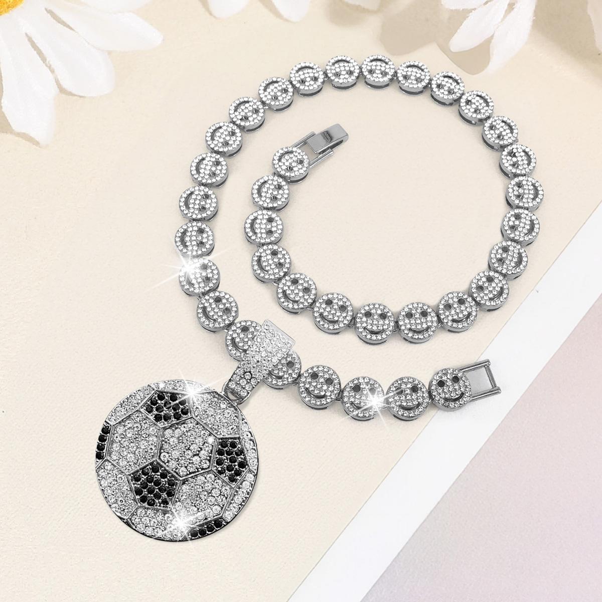 Silver Gold Smiley Face Bracelet & Football Pendant For Women And Men Smiley Choker Cute Jewelry Gift Preppy Accessories Ideal Jewelry for Football Sports Lovers