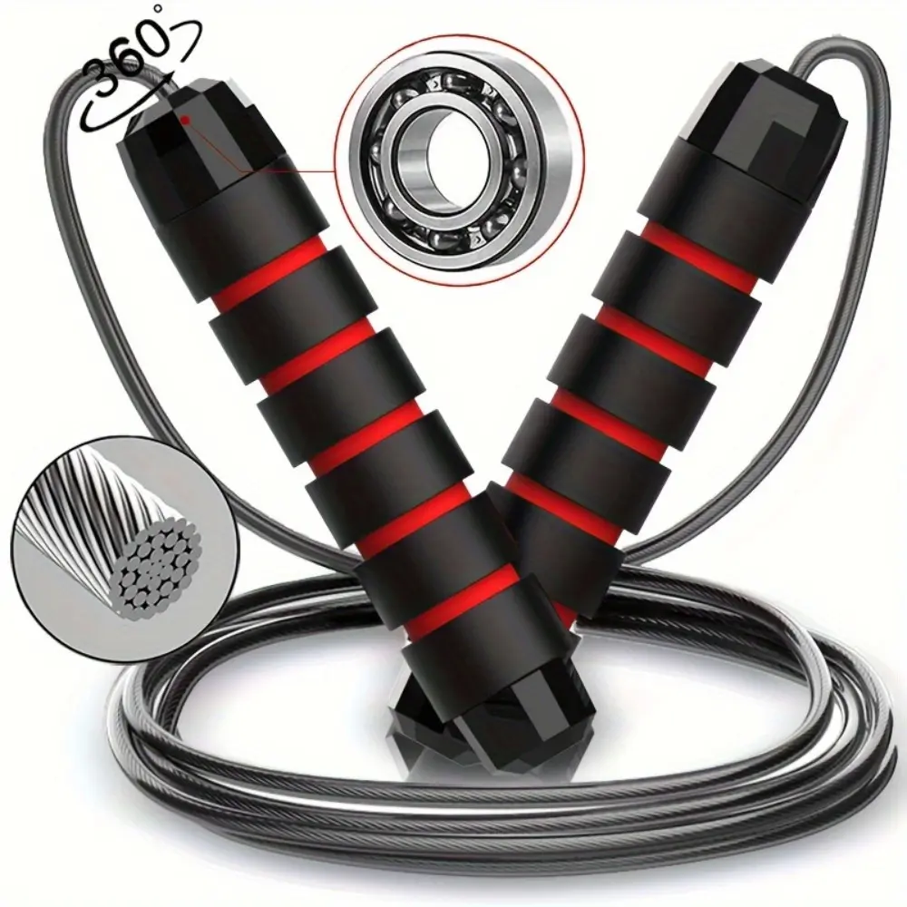 Adjustable Speed Steel Weighted Jump Rope with Anti-Snag Bearings & Non-Slip Foam Handles - 360° Rotating Design for Home Fitness, Burning & Toning, Exercise - Red/Black, Cardio Workout, Smooth Rotation, Home Workout Equipment