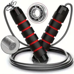 Adjustable Speed Steel Weighted Jump Rope with Anti-Snag Bearings & Non-Slip Foam Handles - 360° Rotating Design for Home Fitness, Burning & Toning - Red/Black, Adjustable Ropes, Cardio Workout, Smooth Rotation, Home Workout Equipment