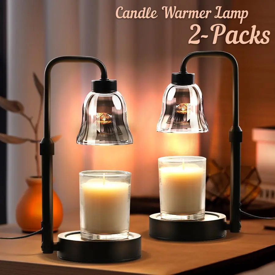 Women’s 2-Unit Glass & Metal Wax Melter Set - Dimmable Candle Warmer Lamp, On/Off Timer, Height-Adjustable Design, 4 Bulbs Included, Casual Home Decor for Kitchen Office Bathroom, Christmas Gift