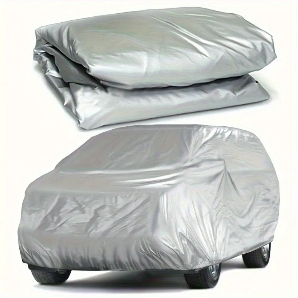 1pc Universal Waterproof Car Cover- UV Resistant, Rainproof, Dustproof, Snowproof, High Temperature Durable PEVA Material, All-Season Car Protection, Silvery Appearance, Car Additions, Car Cover, Weatherproof Top Cover, Waterproof Covers, Dustproof Design