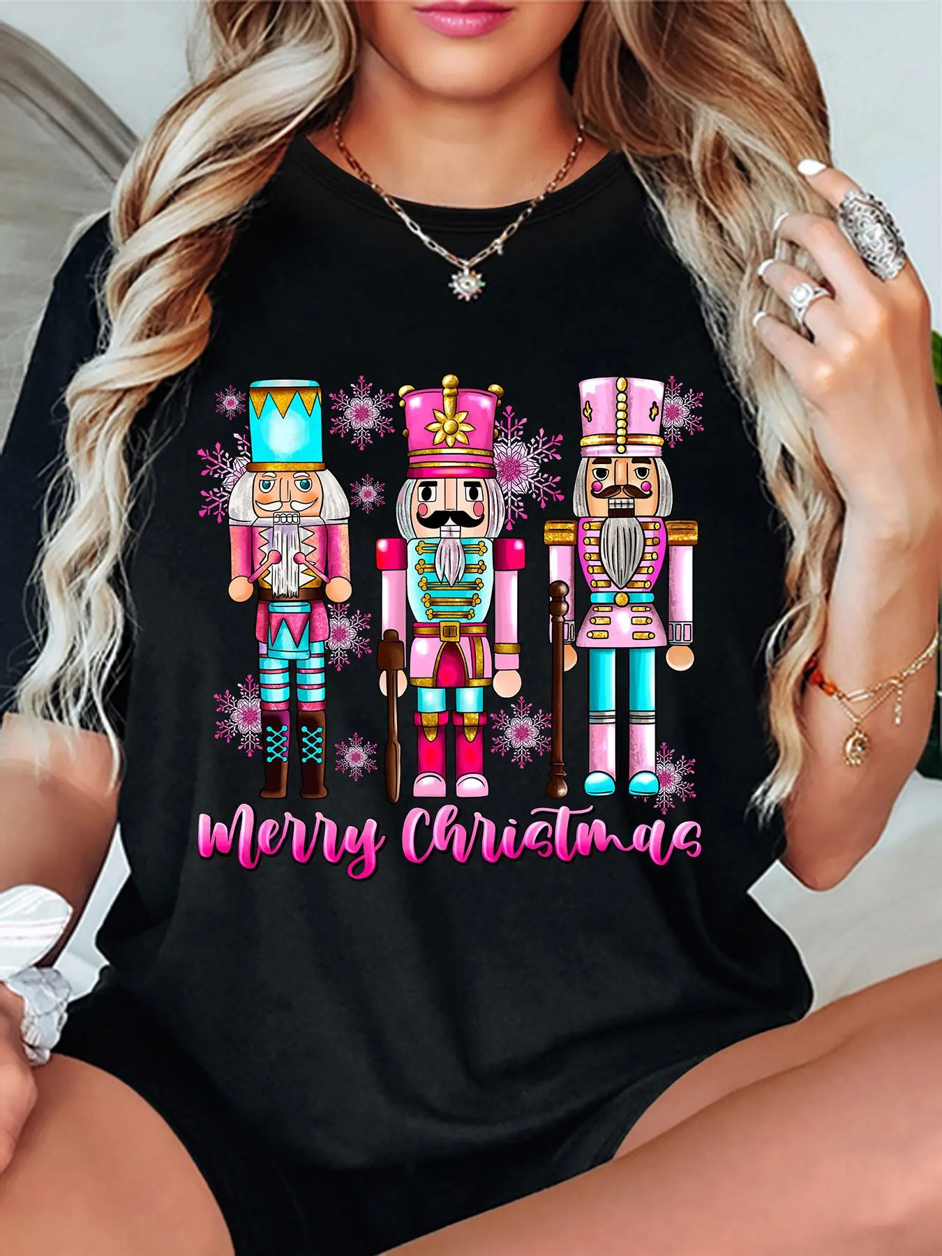 Women's 100% Cotton Cute Festive Nutcracker Print Tee - Casual Crew Neck, Short Sleeve, Soft, Breathable, Machine Washable, Everyday Fit - Perfect for Christmas T-Shirt You'll Love, Tops, Style