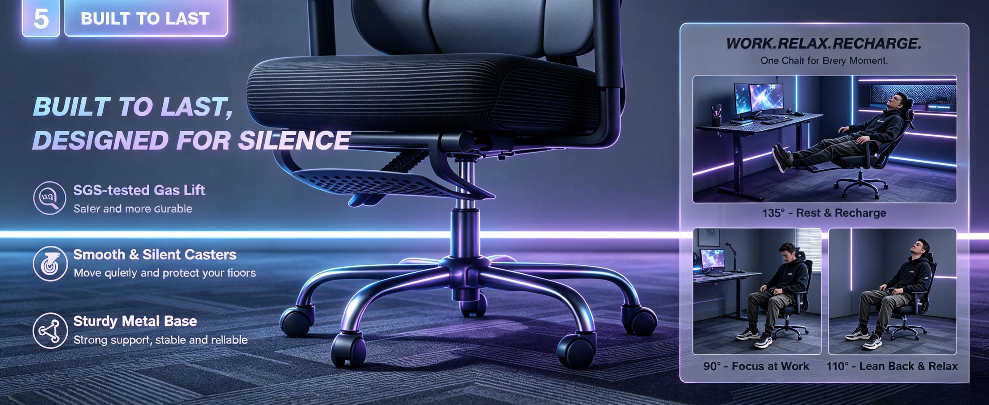 Mr IRONSTONE Ergonomic Office Gaming Chair with Footrest & Adjustable Lumbar Support, High Back Home Desk Chair, 90-135° Tilt Lock and Wide Cushion, Big and Tall Mesh Chairs for Man Woman, Black Task Chair, 400lbs Capacity