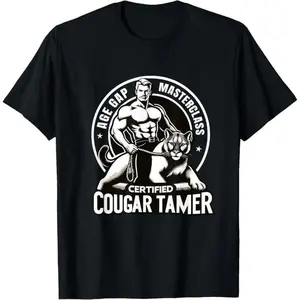 Funny Inappropriate Humor Certified Cougar Tamer Gag T-Shirt Made In USA For Women For Men [SaffronSequin cotton t-shirt/sweatshirt/hoodie, soft and comfortable]