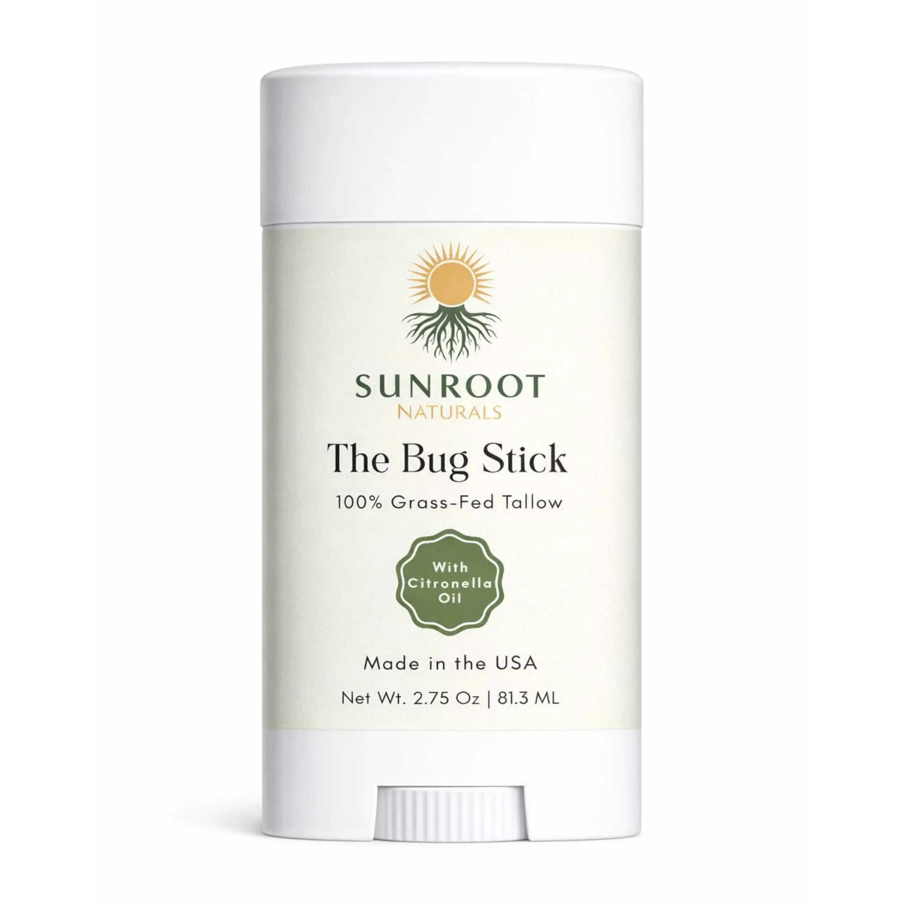 Sunroot Naturals Tallow Bug Stick - Outdoor Body Balm with Citronella Oil, Peppermint Oil, Scent (2.75 oz) Body Care Fragrance