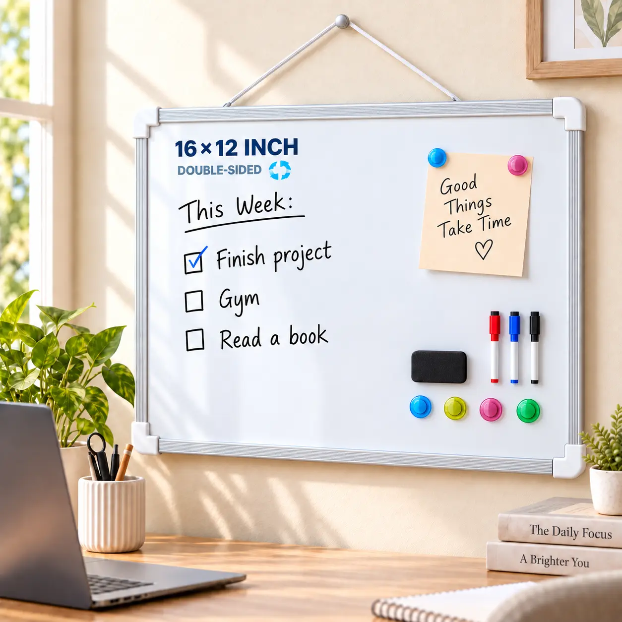 MaxGear Double-Sided Dry Erase Board for Wall, 16"x12" Hanging Whiteboard