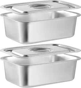 2 Pack 4 Inch Extra Deep Lasagna Baking Pan with Lid, 8.7x12.6Inch 304 Stainless Steel Large Baking Dish Tray for Oven, Thick Metal Roasting Pan for Casserole Brownie Turkey, Silver Size M